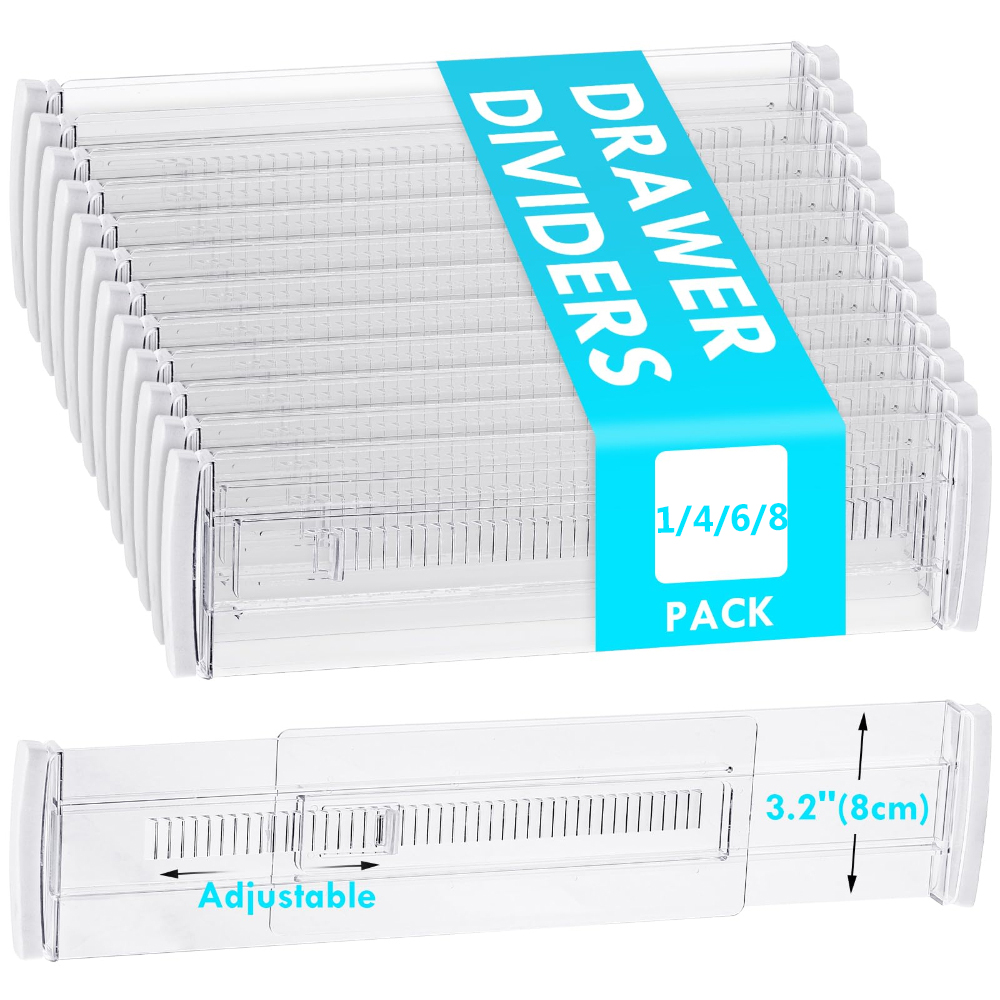 Home Improvement Outlet Stores - 1/4/6/8-Pack Adjustable Drawer Organizers, Clear Expandable