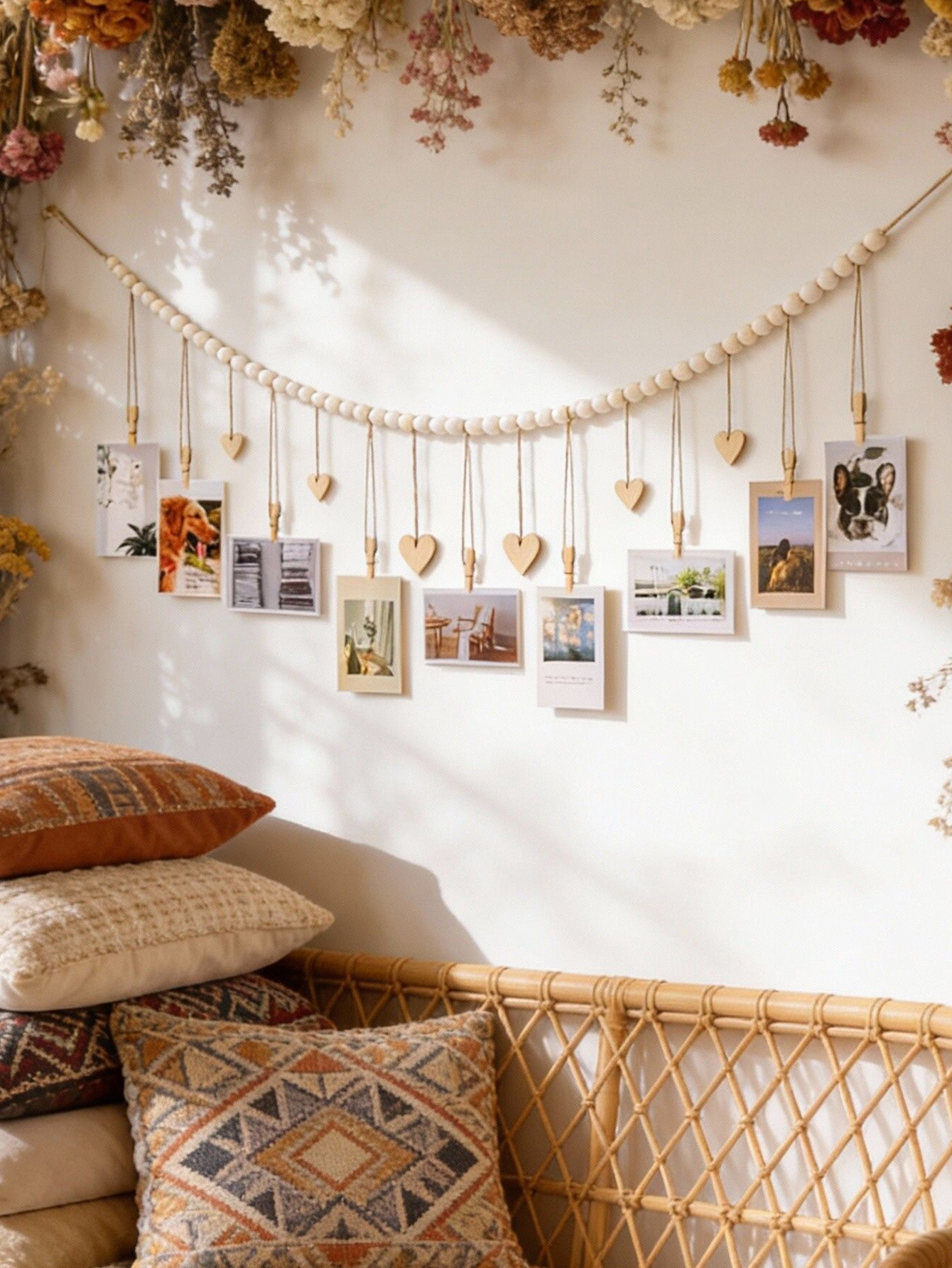 Wooden Bead Photo Garland with - Picture Hanging Strip recensione e prezzo