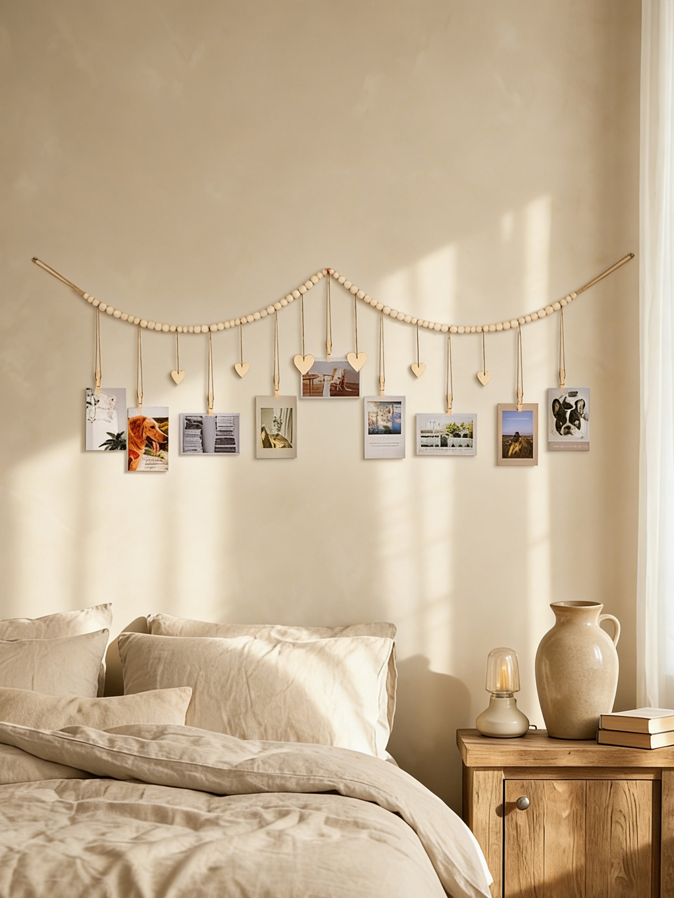 Wooden Bead Photo Garland with - Picture Hanging Strip recensione e prezzo