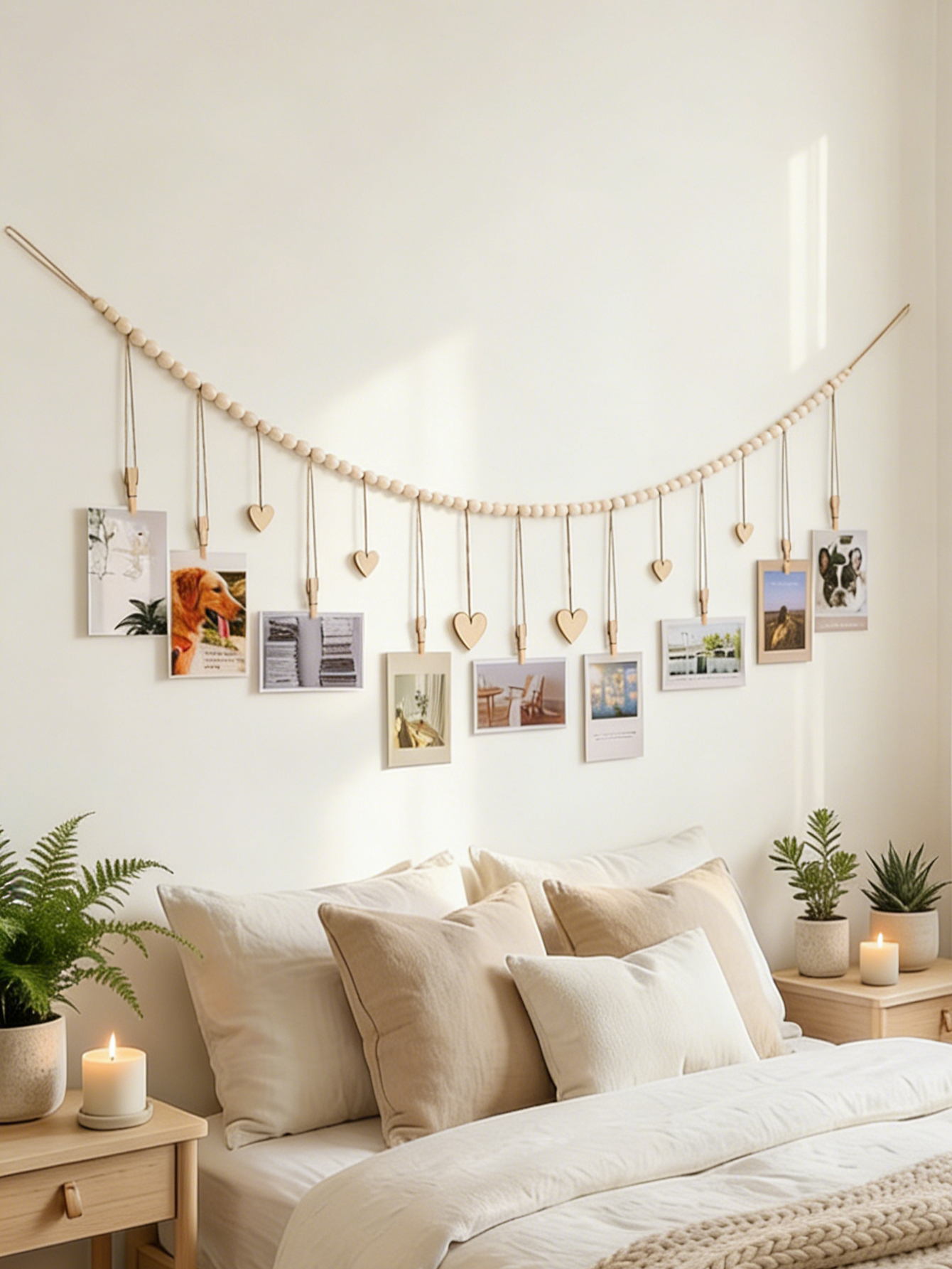 Wooden Bead Photo Garland with - Picture Hanging Strip recensione e prezzo